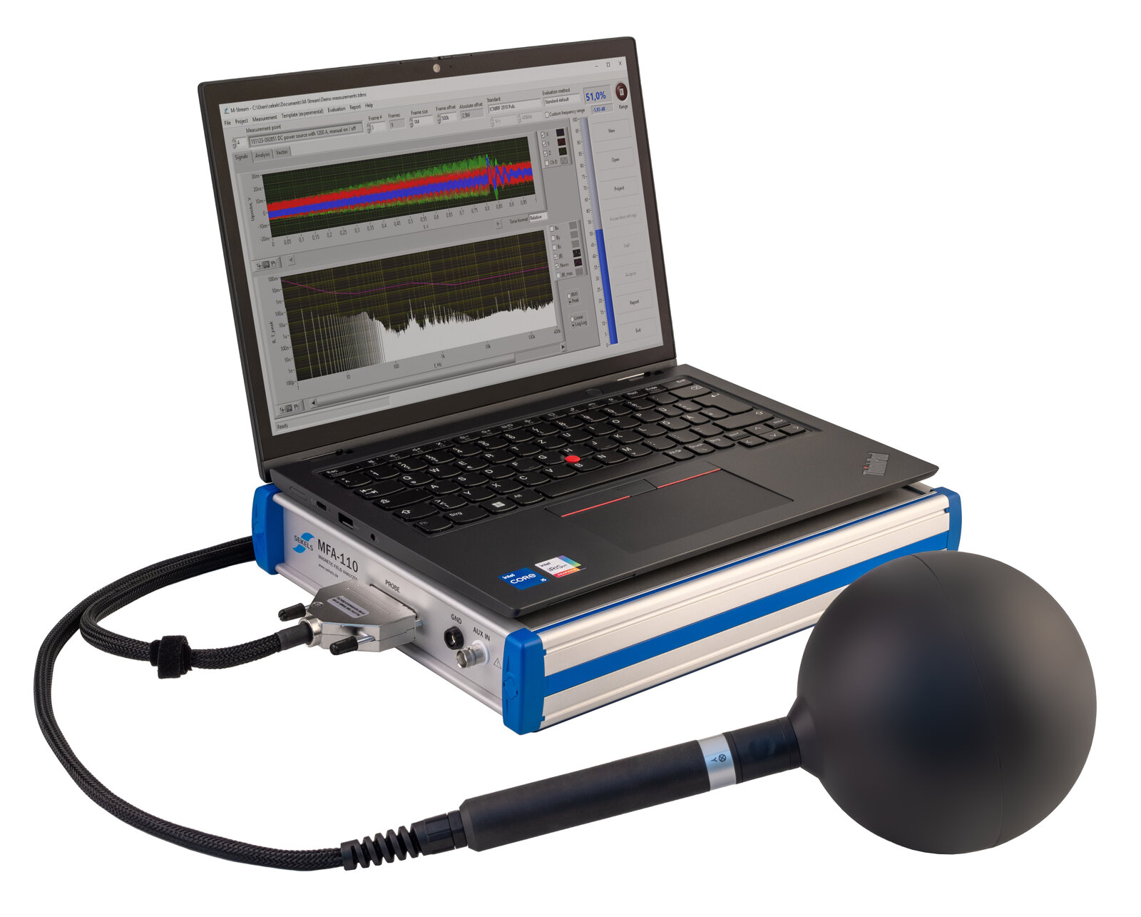 MFA-110 Measuring System for Magnetic Fields. Complete system including detection head, Data Acquisition Box, software and PC.